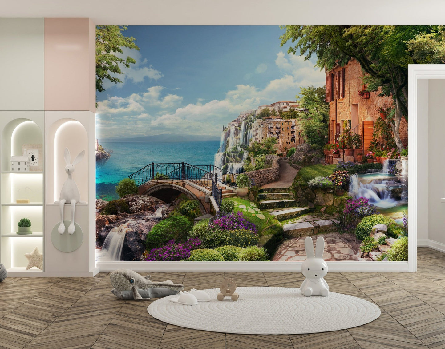 Warm yellow Florence houses mural reflecting Renaissance elegance.