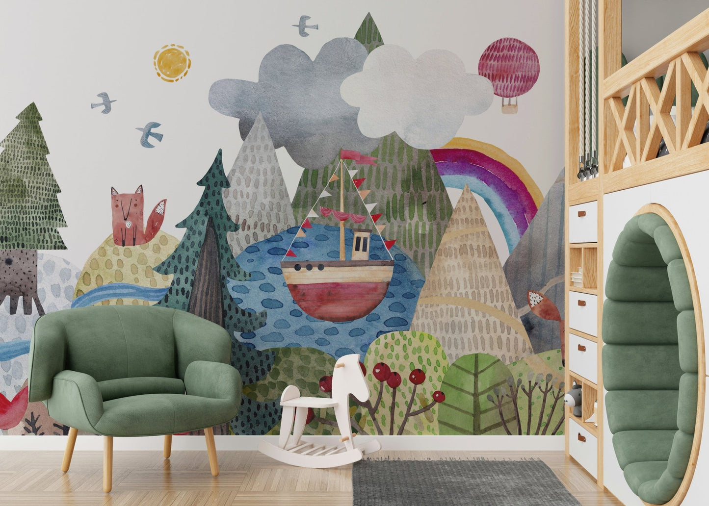 Foxes and Fairytales mural with soft cream accents