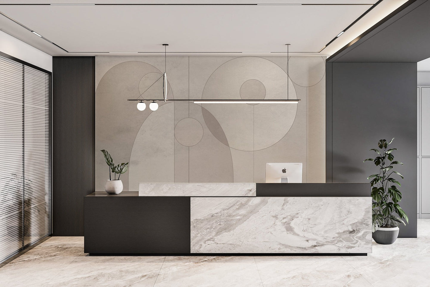 Geometric Pattern Circles Gray Wall mural in a professional work area.