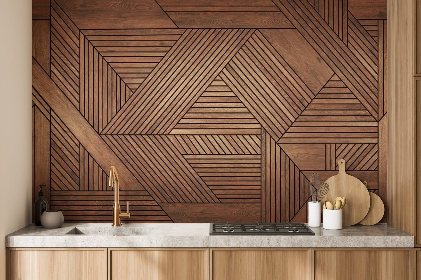 Geometric Pattern Wooden Wall Mural - Wallanza