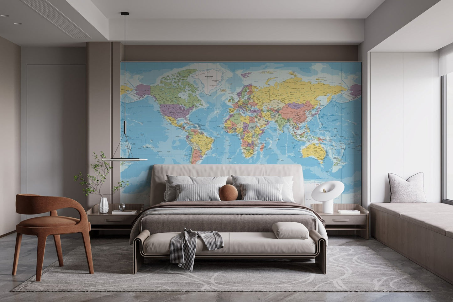 Globe explorer wall mural with detailed map design for bright bedroom walls.
