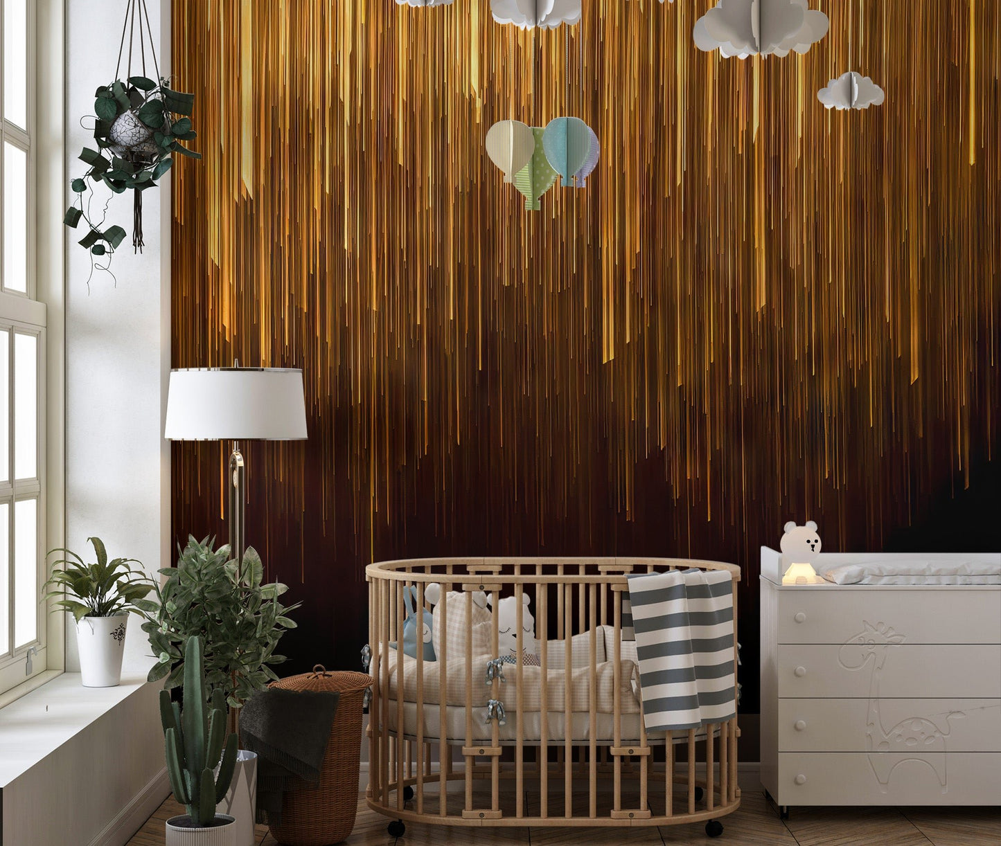 Gold Geometric Line Wallpaper Mural - Wallanza