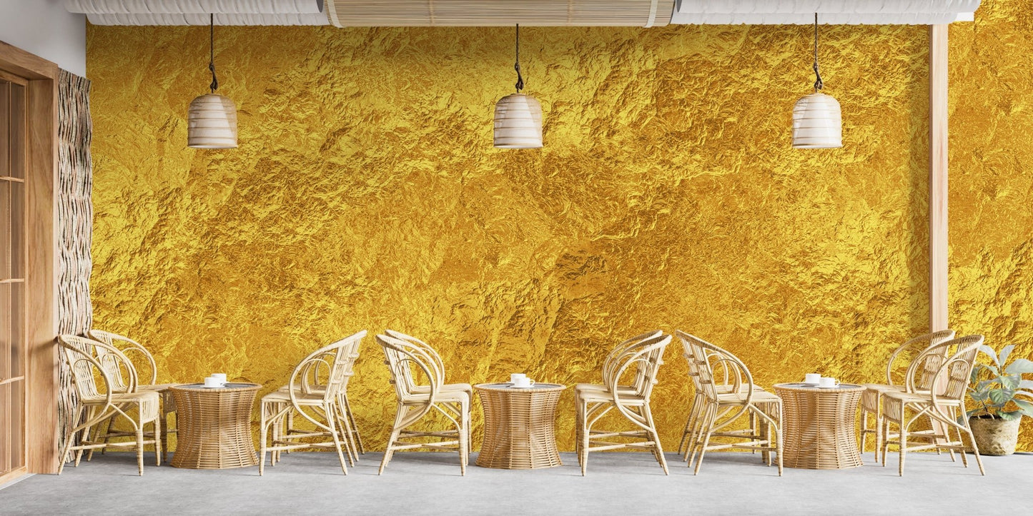Metallic finish wallpaper mural in bold golden color.