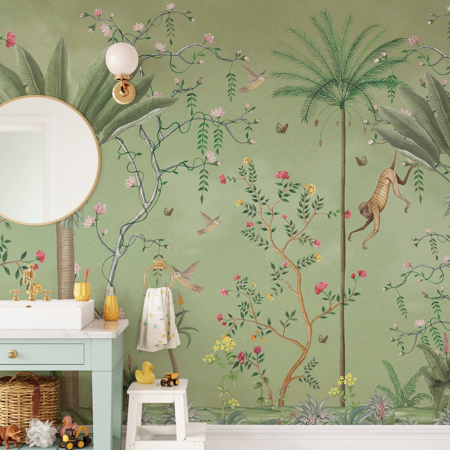 Green Tropical Chinoiserie Wallpaper - Wallanza