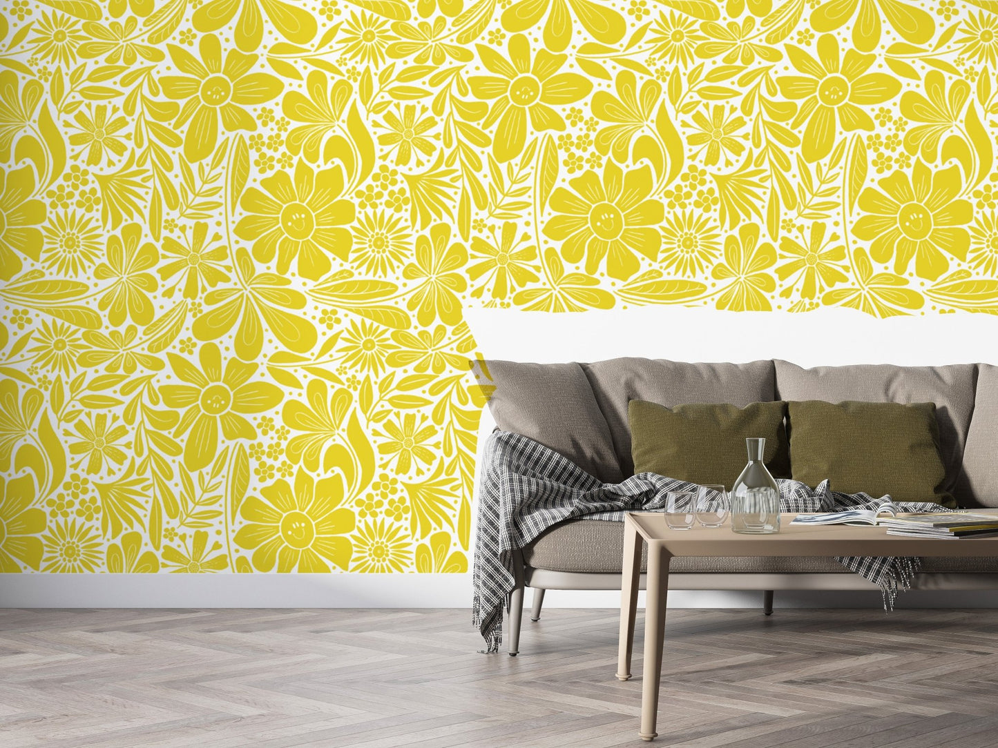 Happy Blooms Yellow Wallpaper - Wallanza