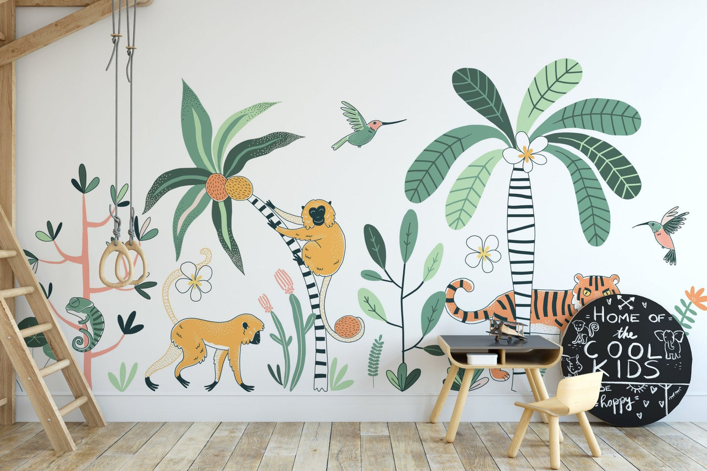 Wall mural featuring a jungle safari for kids room interiors.