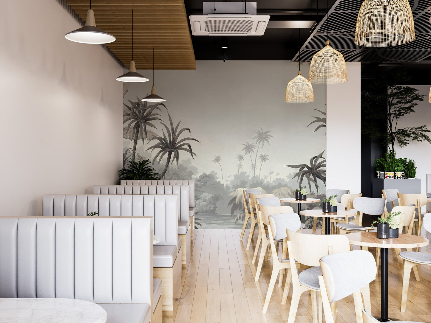 Lake and tropical palm wallpaper for serenity