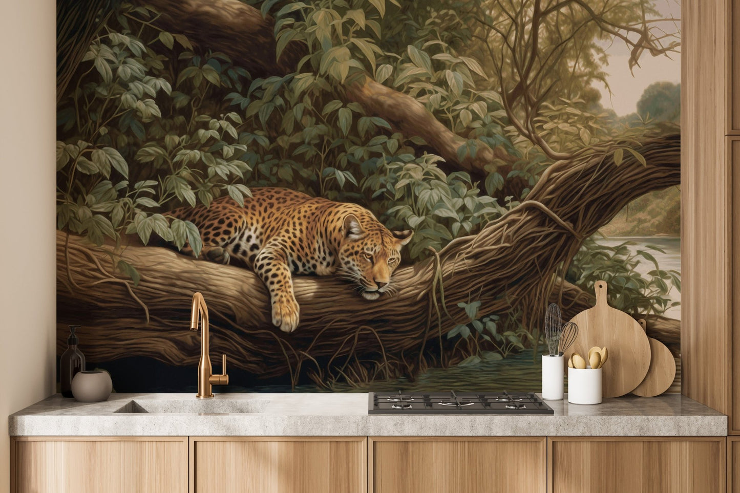 Leopard Jungle Landscape Wall Mural - Wallanza