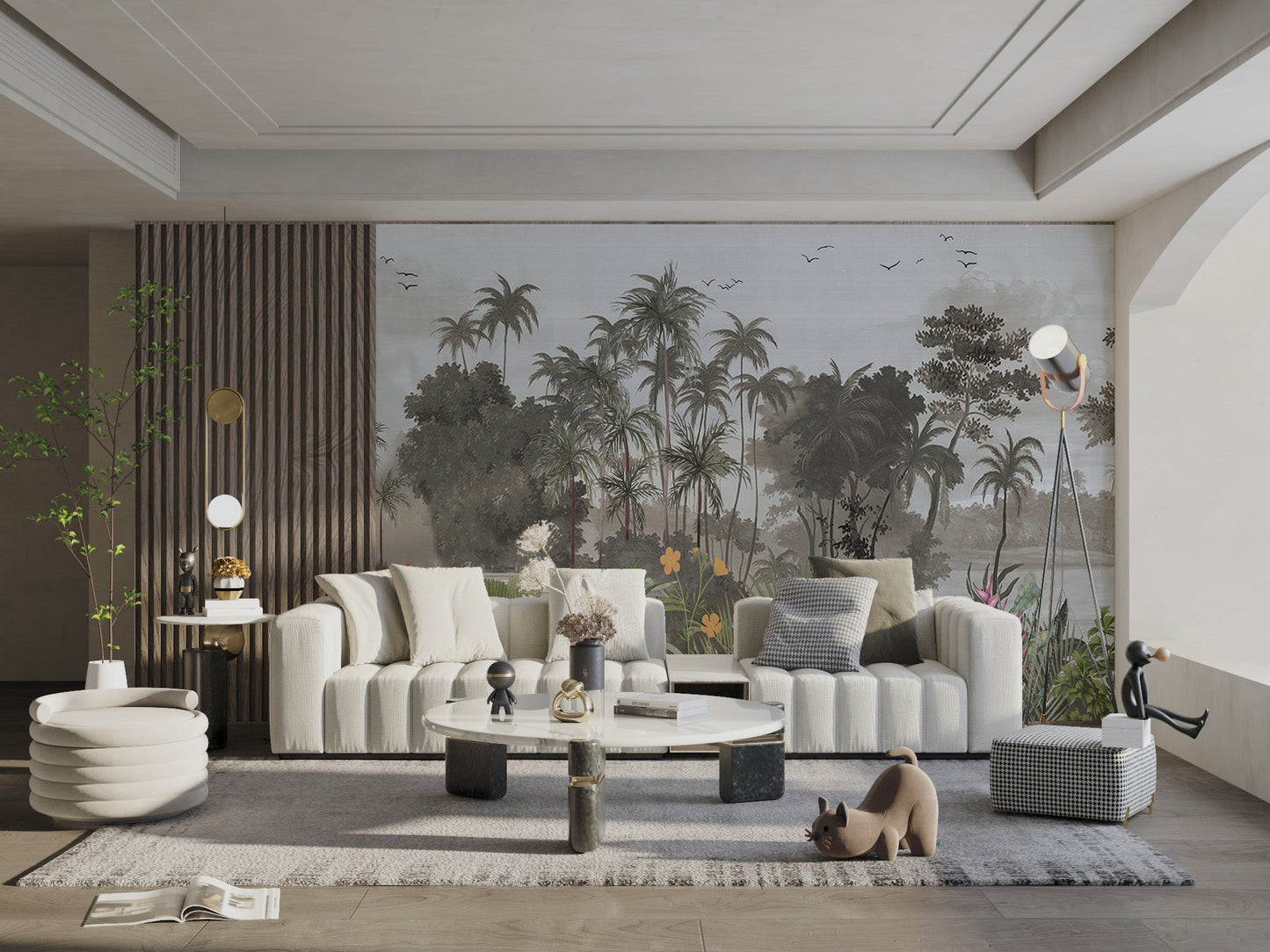 Lush Tropical Jungle Landscape Wall mural for apartments.