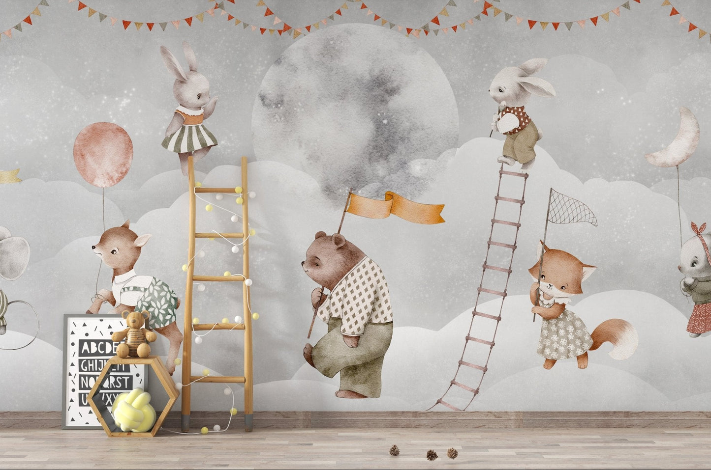 Minimalist sky theme wallpaper wall mural with moon detail.