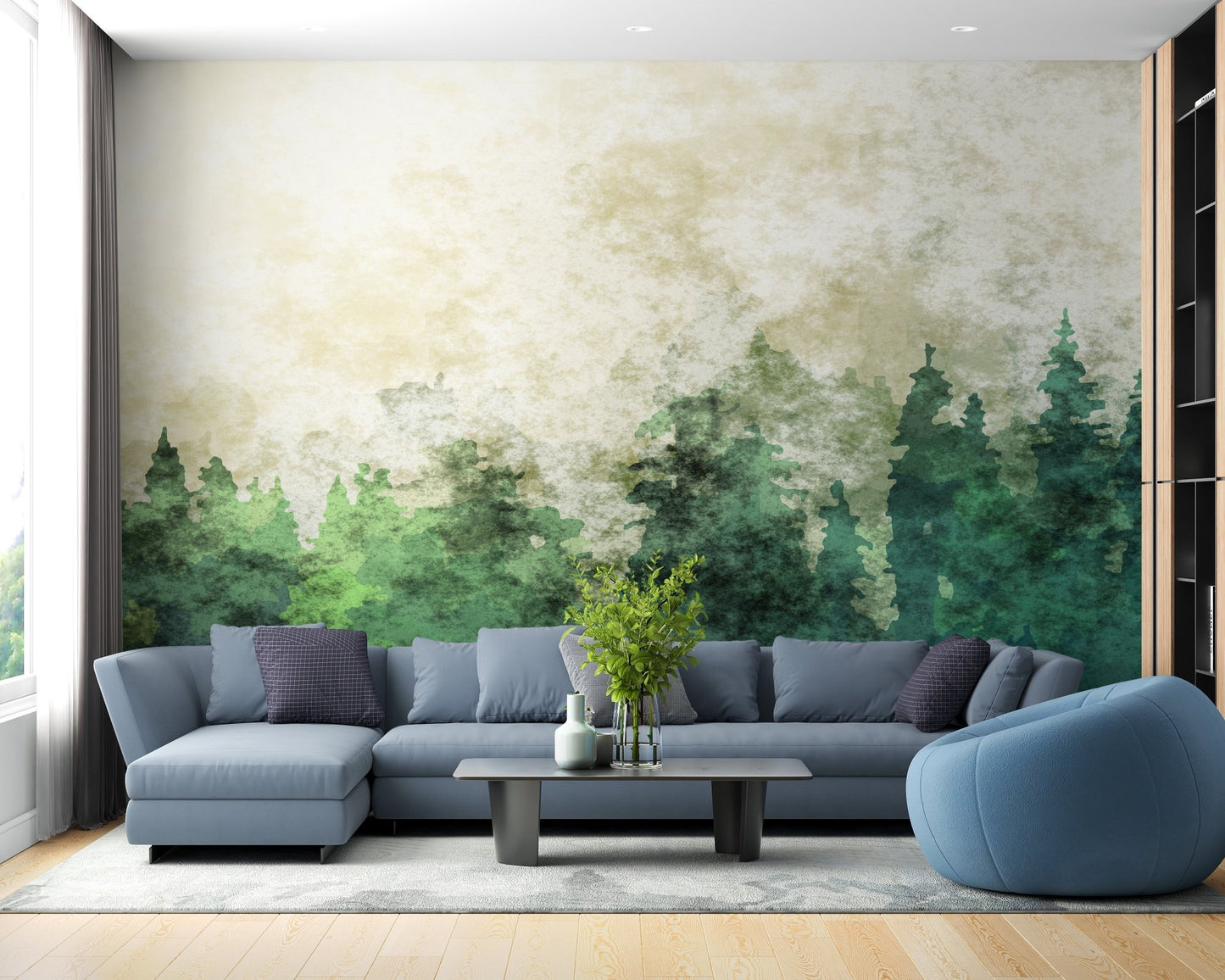 Misty Forest Elegance Watercolor Wallpaper Mural Decor