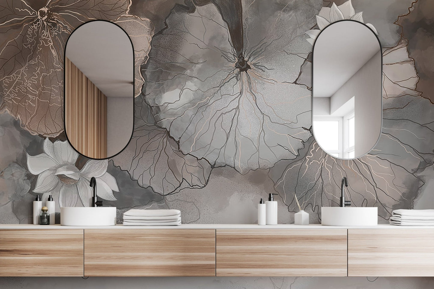 Misty Lotus Leaves Wall Mural - Wallanza