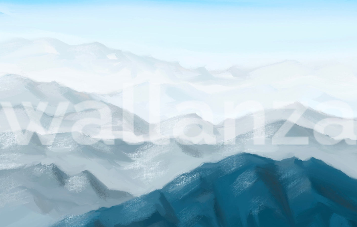 Blue and grey mountain peaks wall mural texture showing watercolor gradients