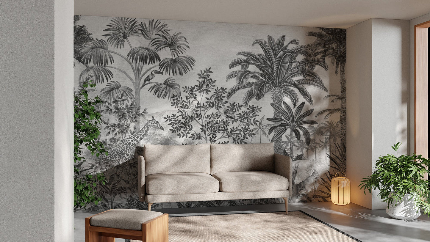 Monochrome Tropical Safari Wallpaper - Wallanza