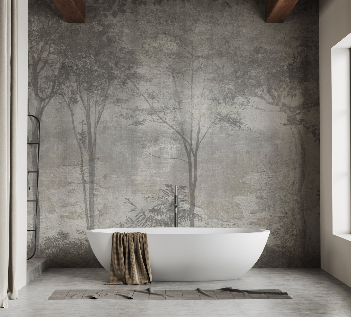 Forest haven wall mural featuring a magical forest escape in bathroom.