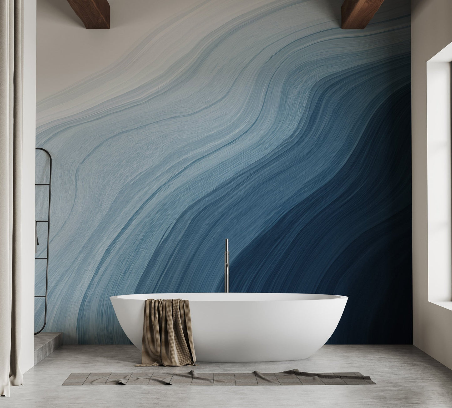 Coastal blue gradient wall mural with layered pigment detail.