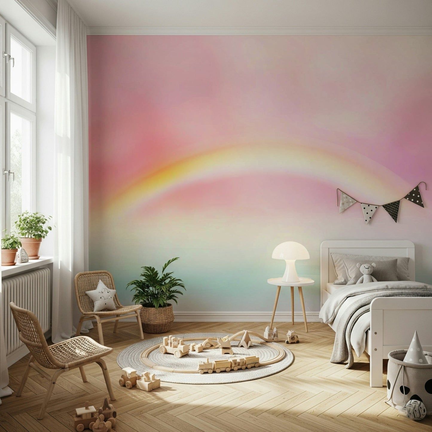 Horizontal soft stripe wallpaper with a matte finish.