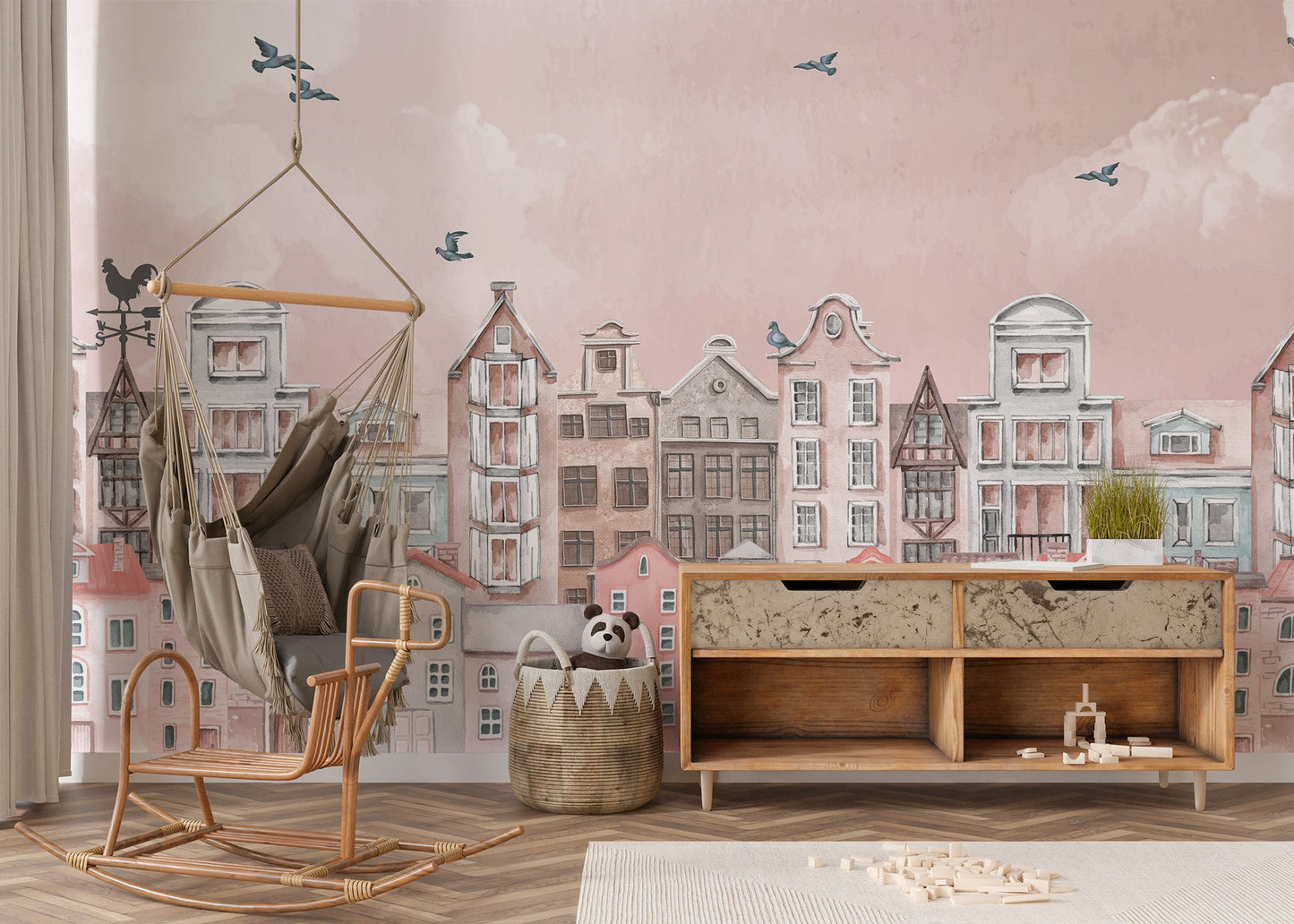 Pink Cityscape Wall Mural - Wallanza