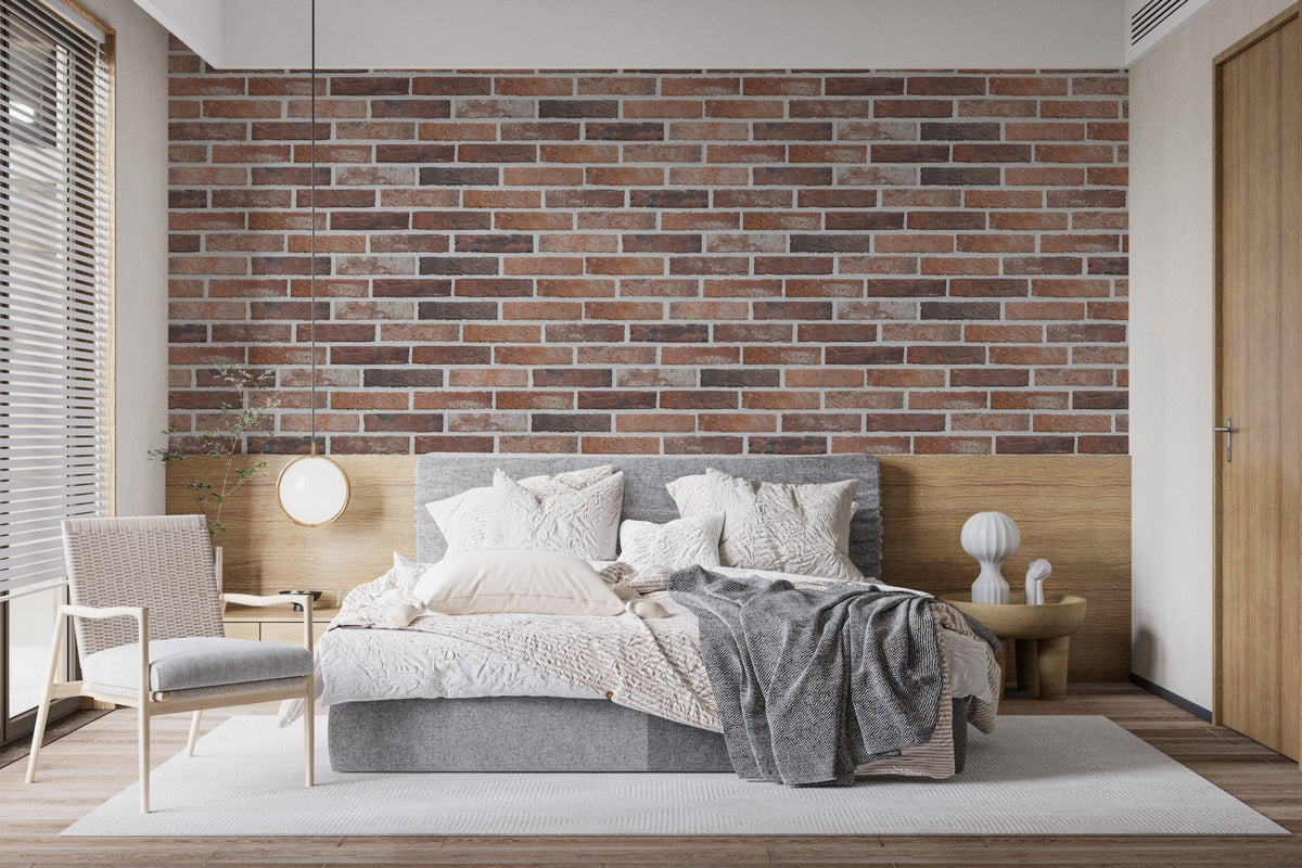 Feature wall in a master bedroom with Removable Antique Brick Wall Murals.