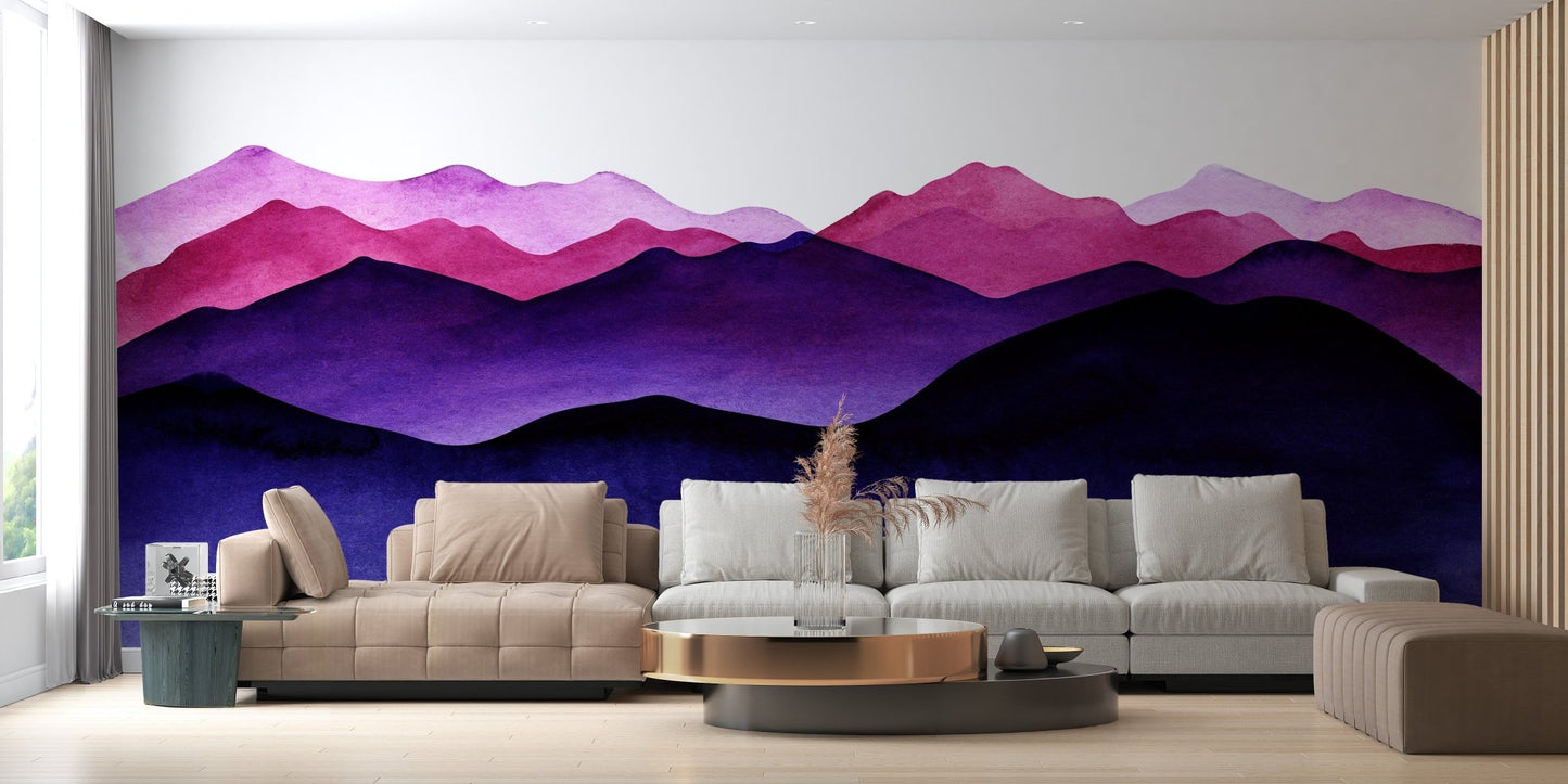 Modern sitting area featuring Violate Shade Waves Wall Murals and rug.
