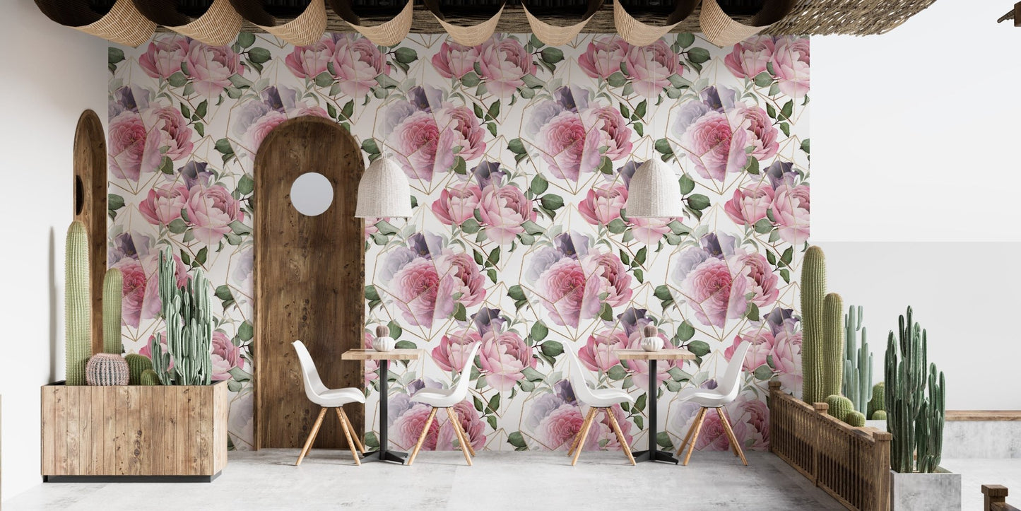 Romantic Rosewater Floral Pattern Wallpaper for elegant walls
