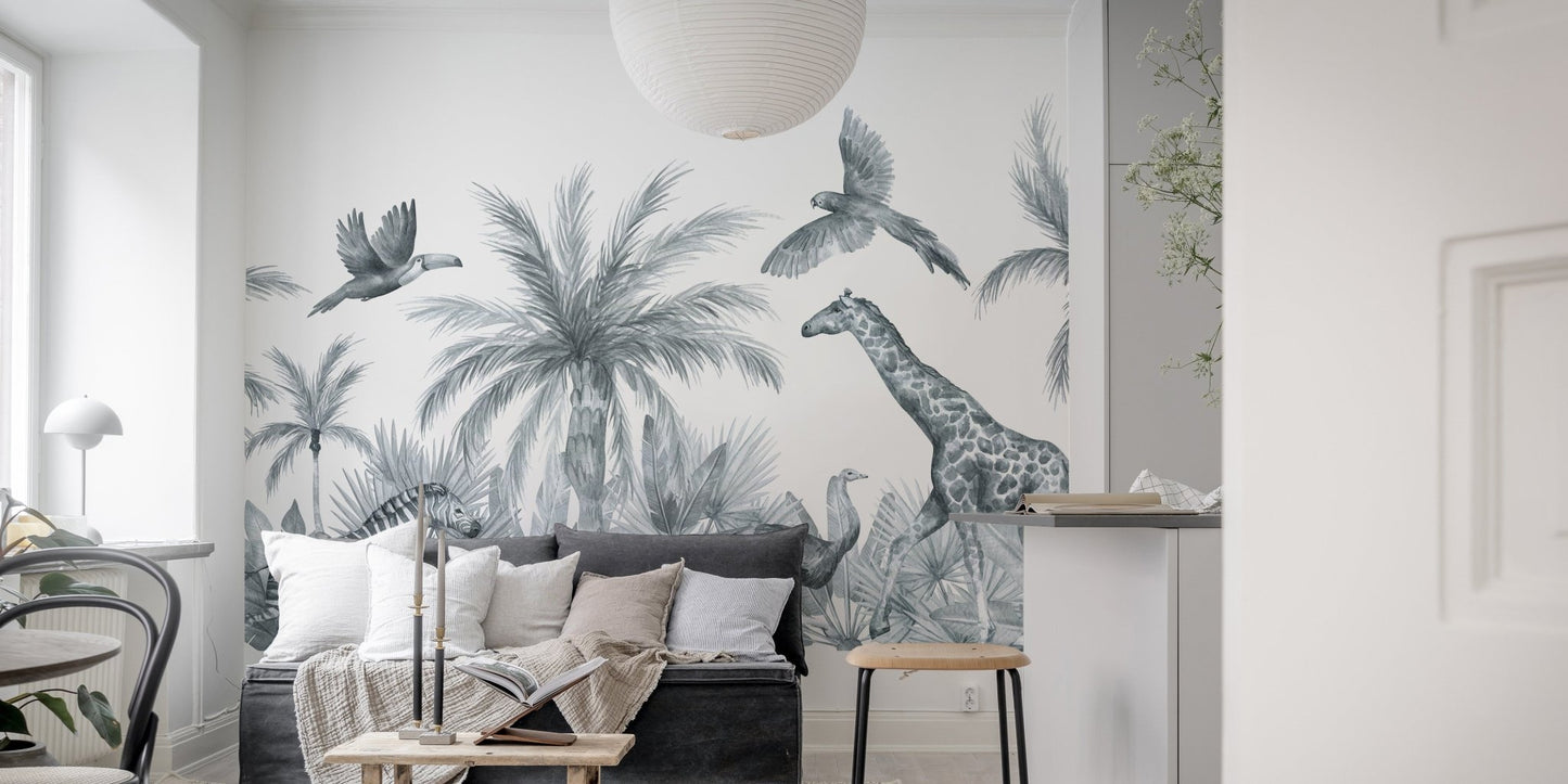 Safari Animals Sketch Wall Mural for adventurous decor