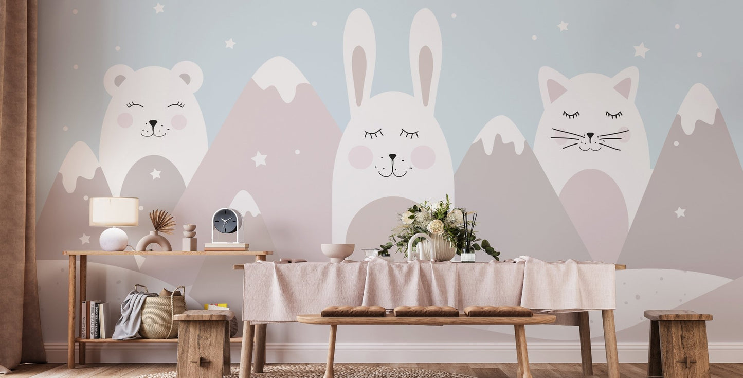 Calm illustrated animal peaks wallpaper in muted color scheme.