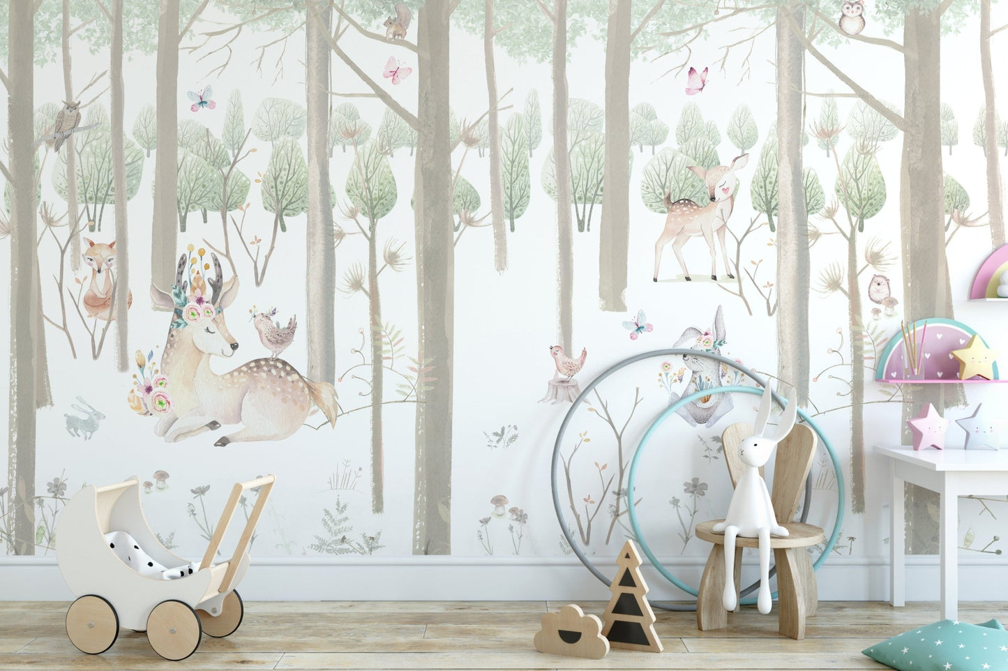 Wilderness Watercolor Wallpaper Mural for an nursery wall.