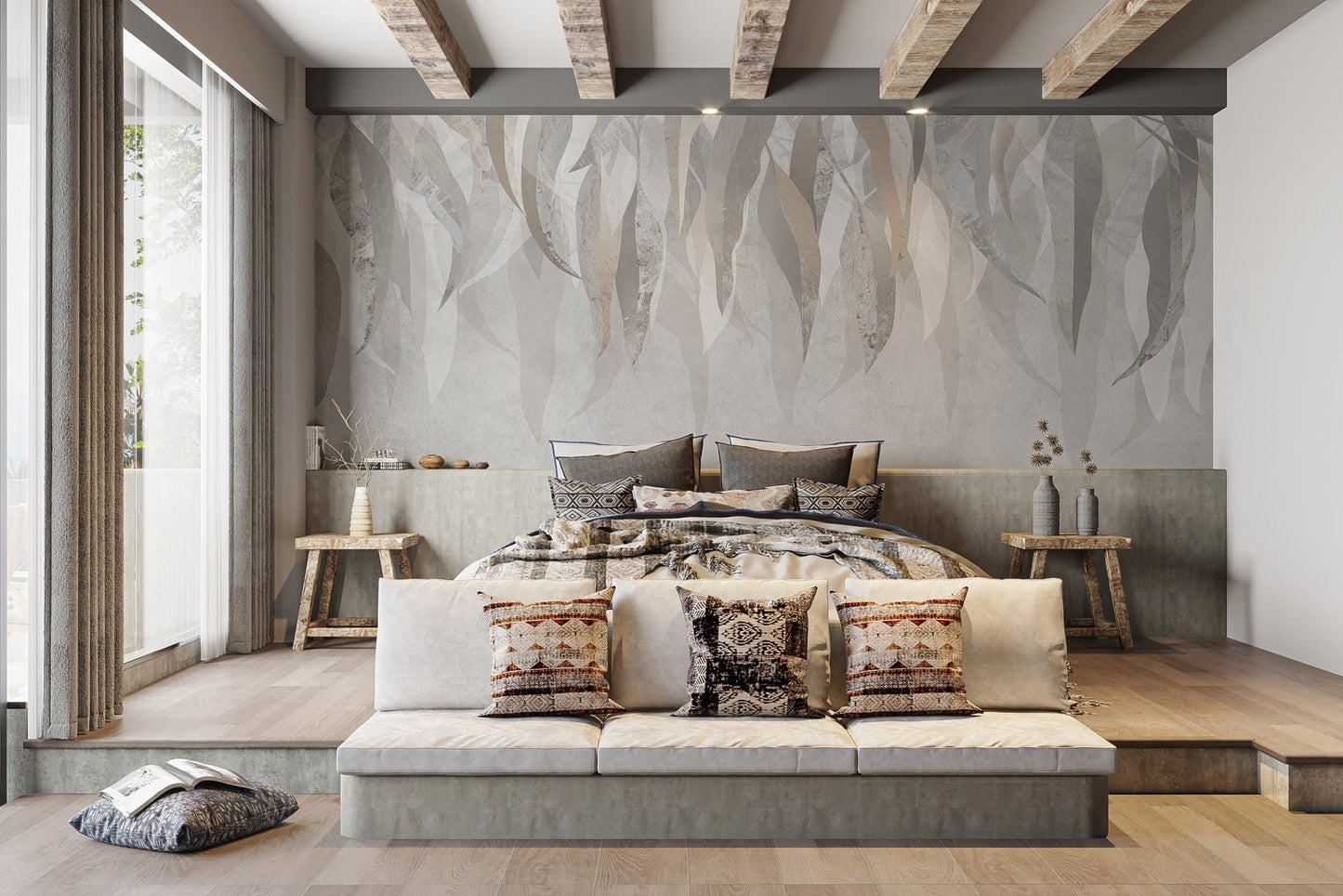 Silver Leaf Wallpaper Mural - Wallanza