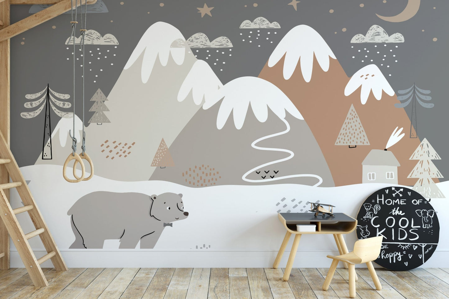 Adorable bear mural perfect for snowy vibes