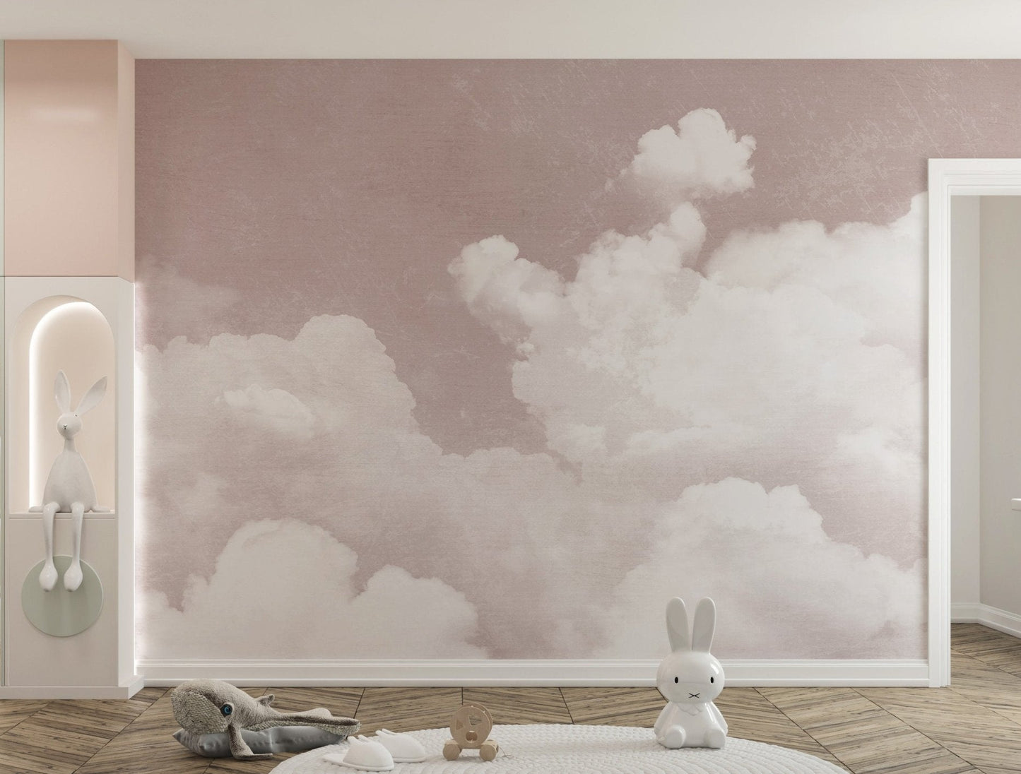 Pastel sky cloud wallpaper mural soft matte surface finish.