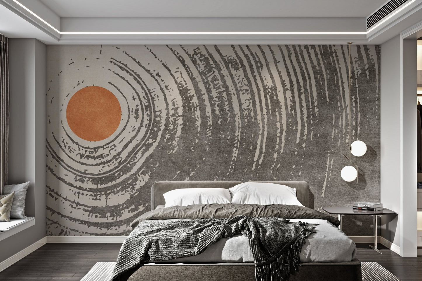 Sun Centered Abstract Circular Mural - Wallanza