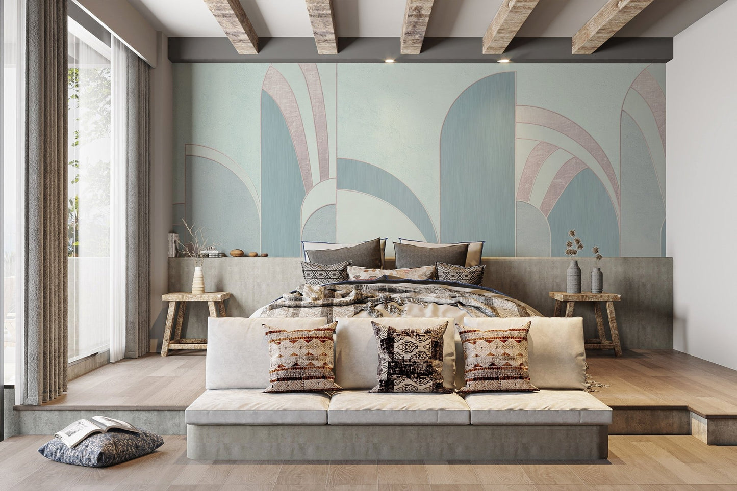 Teal Abstract Wallpaper Mural - Wallanza
