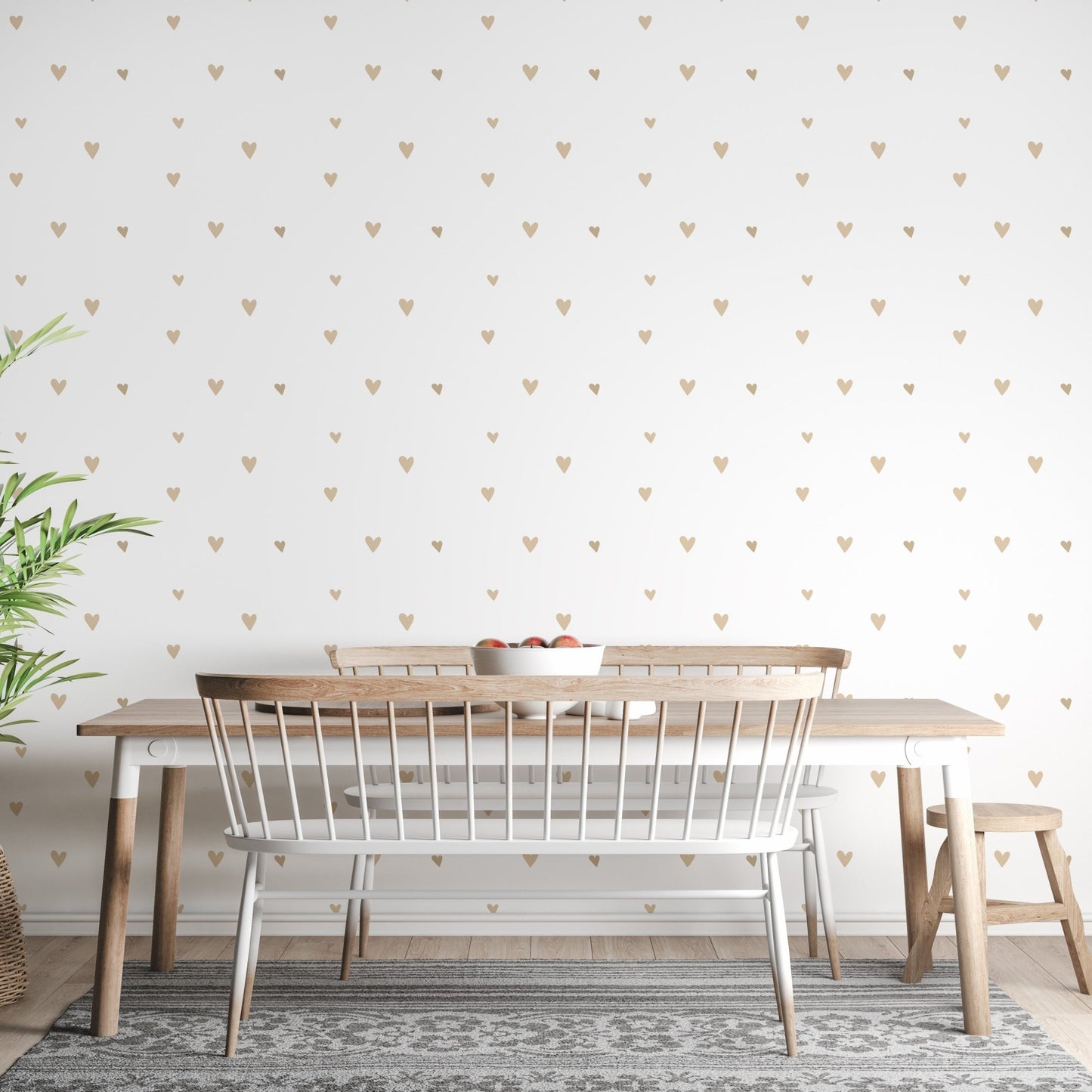 Delicate beige gold hearts wallpaper mural