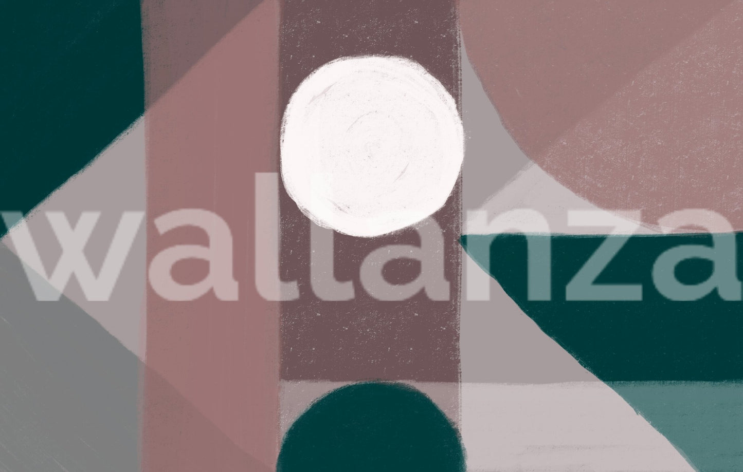 Graphic art shape wall mural featuring circles and angles in a residential layout.