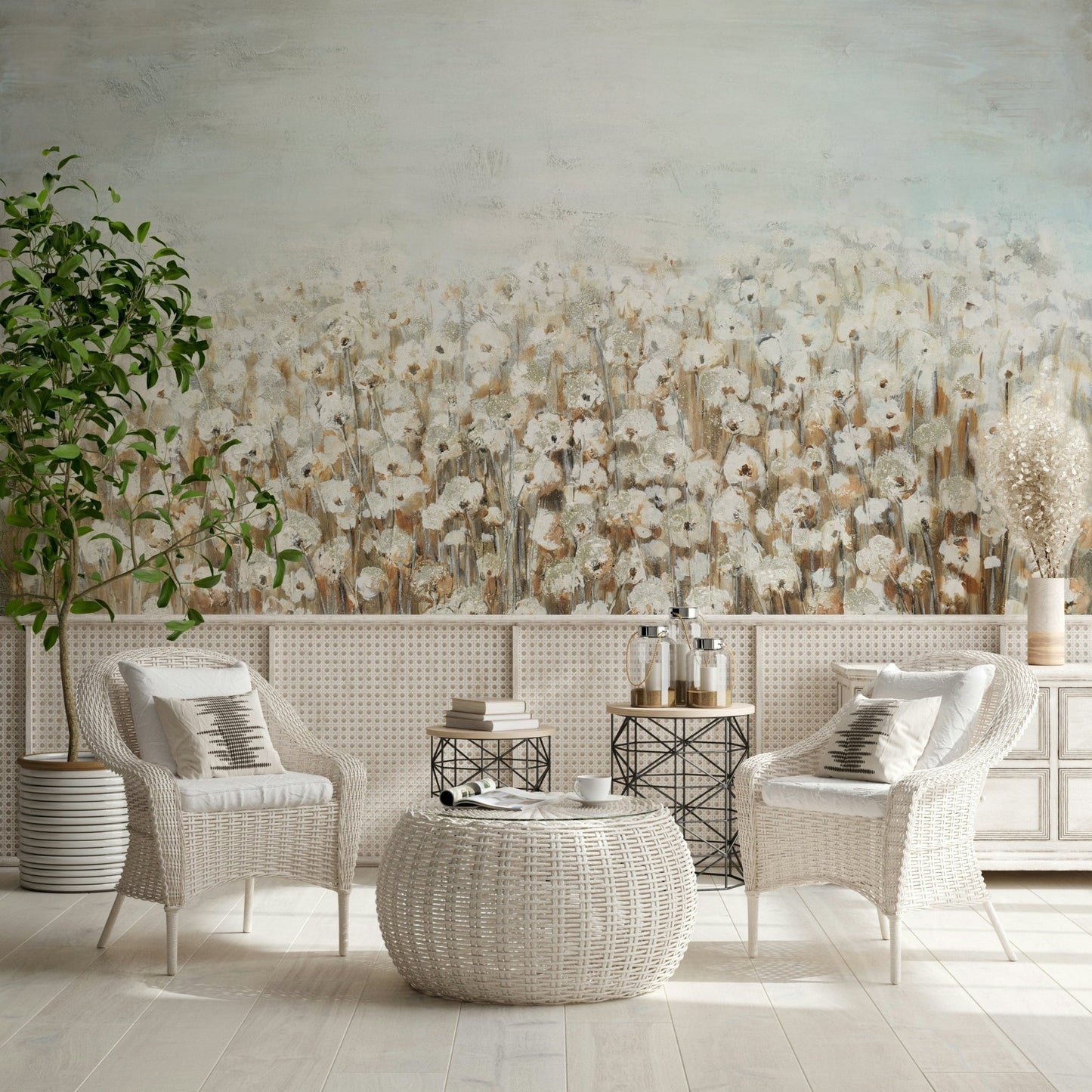 Textured Cotton Field Wall Mural - Wallanza
