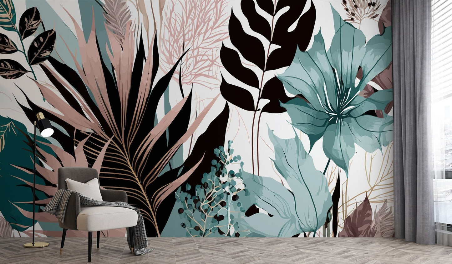 Tropical Abstract Leaf Wall Mural - Wallanza
