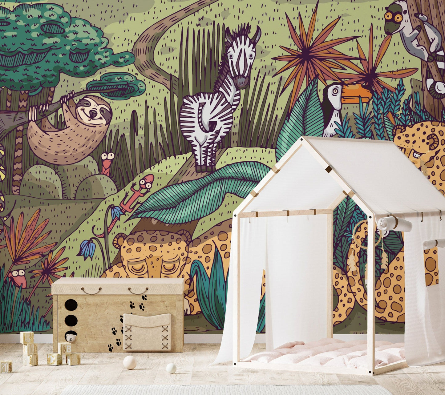 Lush jungle-themed wallpaper perfect for adventurous spaces.