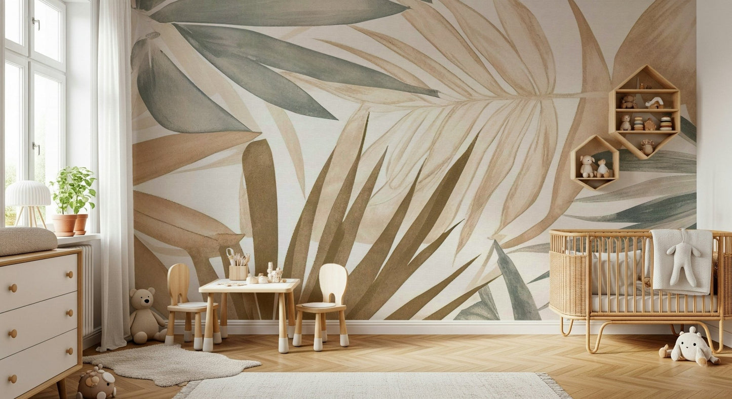 Tropical Whispers Muted Botanical Wall Mural - Wallanza