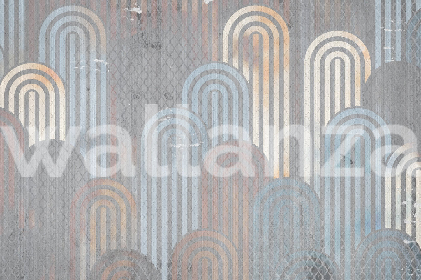 Vintage Archways Wall Mural with layered geometric patterns on a grey base