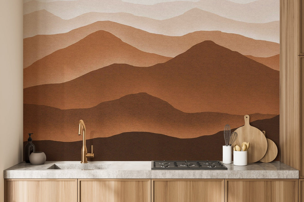 Terracotta and brown mountain ridge wall mural for a feature wall.