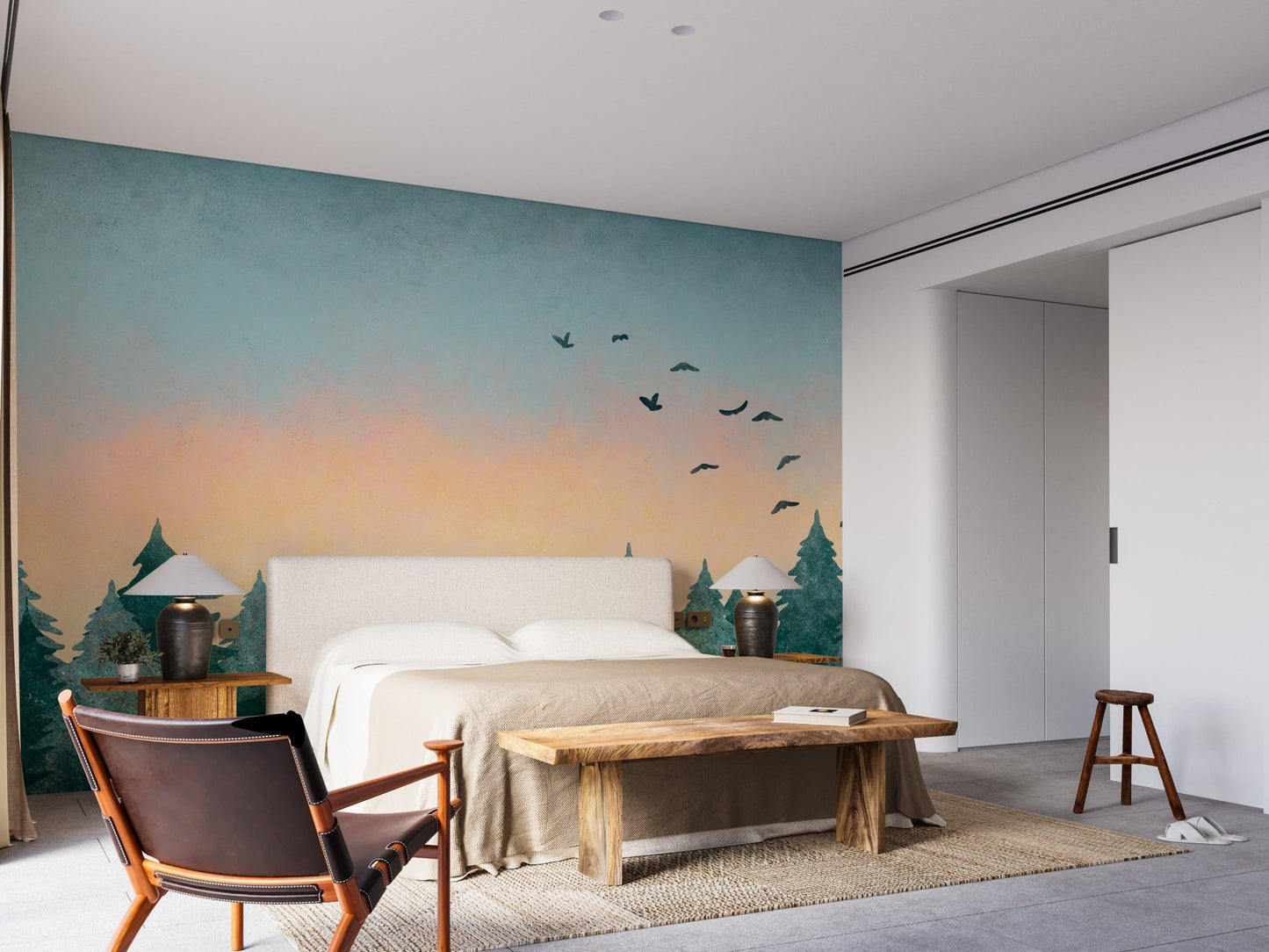 Tropical-inspired sunset wallpaper with watercolor details.