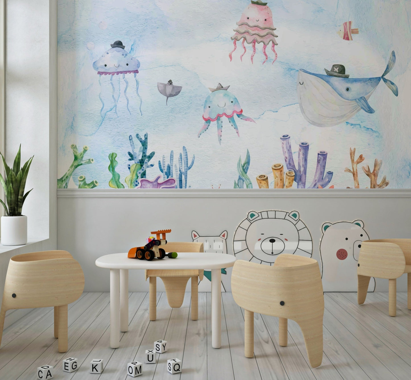 Watercolor Underwater Adventures Wall Mural - Wallanza