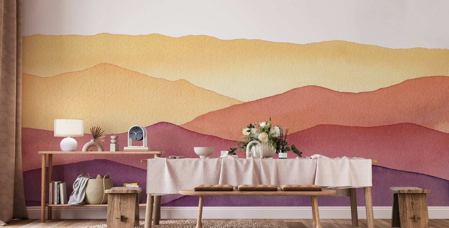 Contemporary dining area with watercolor design wall mural