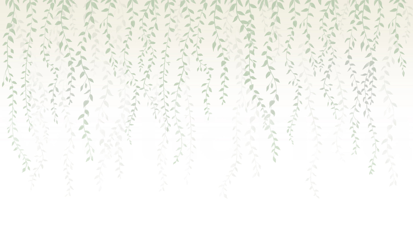 Whispering vines wall mural with sage green trailing leaves.