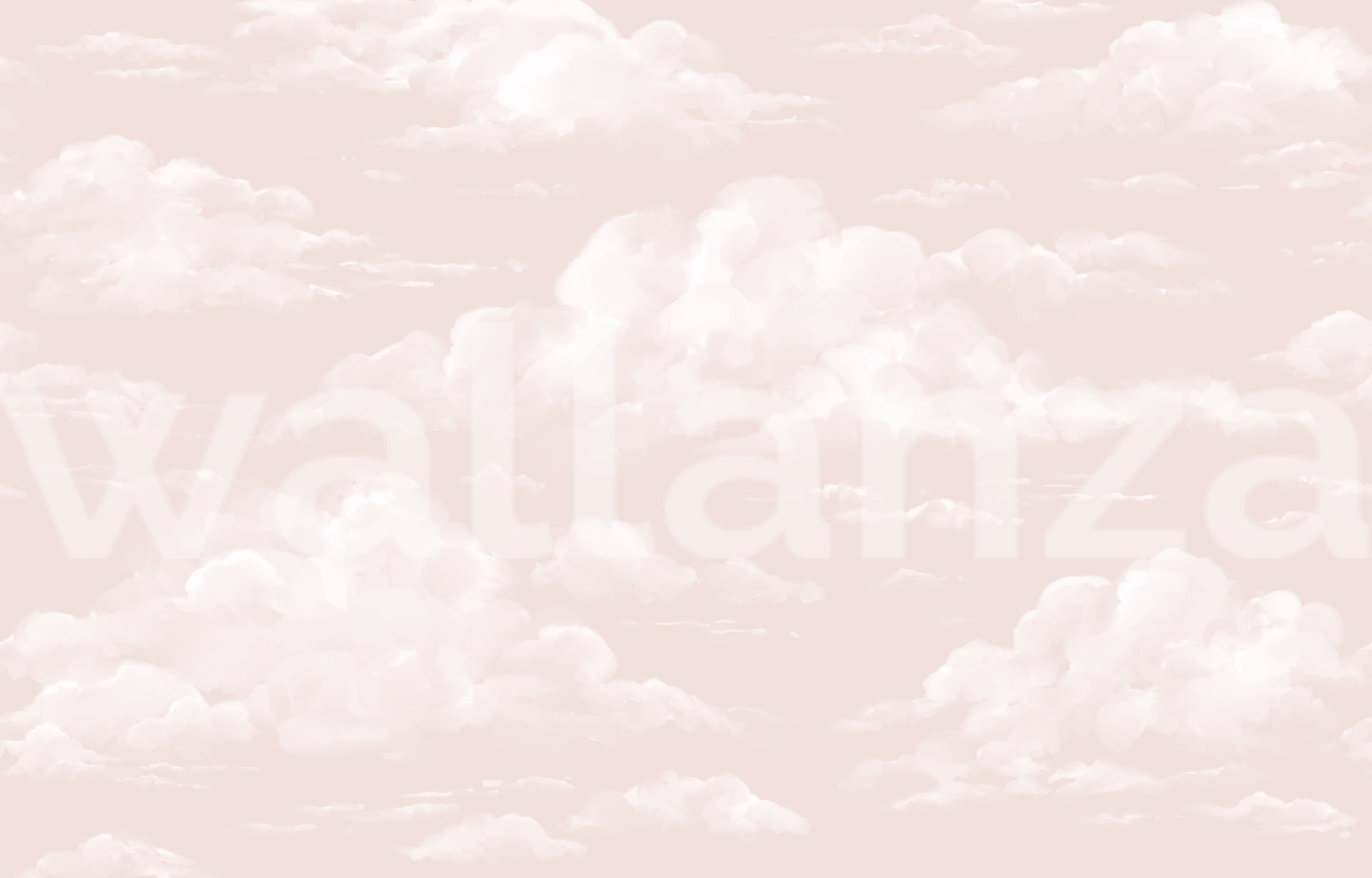 Pink cloud wall mural with white cumulus clouds on blush sky.