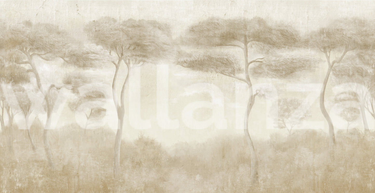Serene Sepia Pines Wall Mural