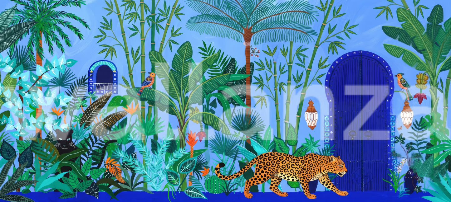 Cobalt Blue Tropical Sanctuary Wall Mural
