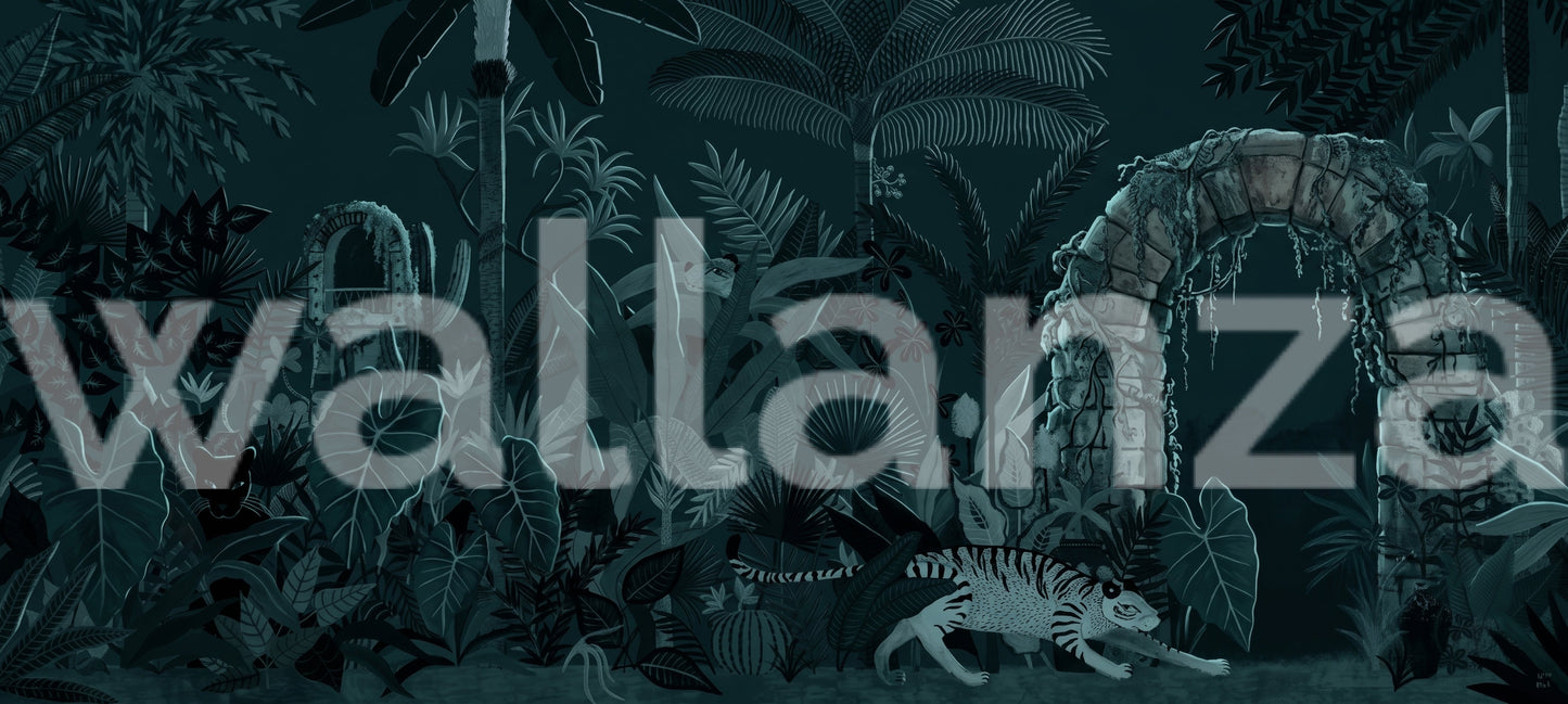 Midnight Jungle Ruins with Wild Tiger Wall Mural