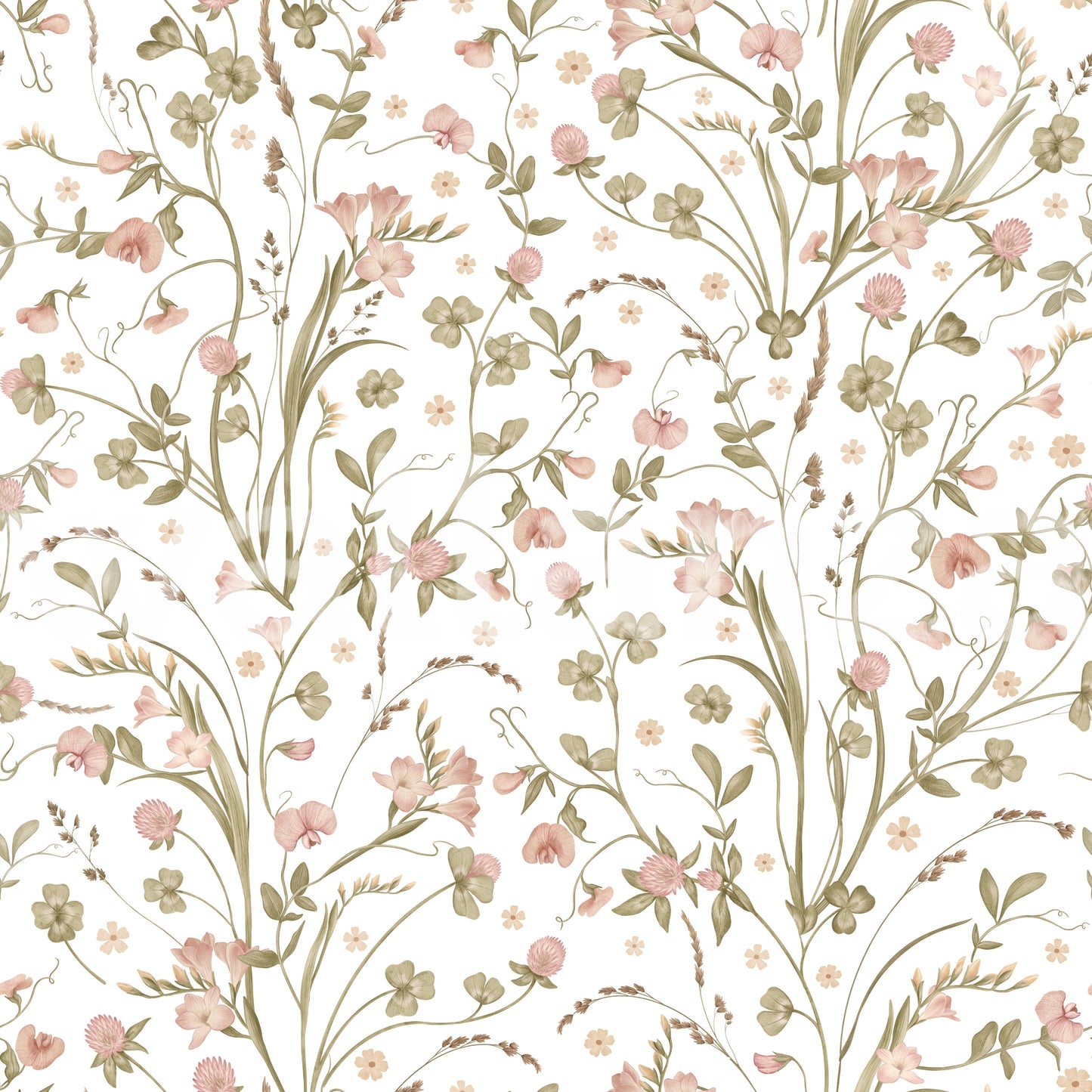 Rustic Country Meadow Floral Wall Decor Wallpaper